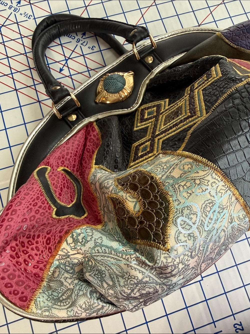 Vintage 90s NAS Bags Patchwork Maximalist Embossed Satchel Purse - Picture 15 of 16